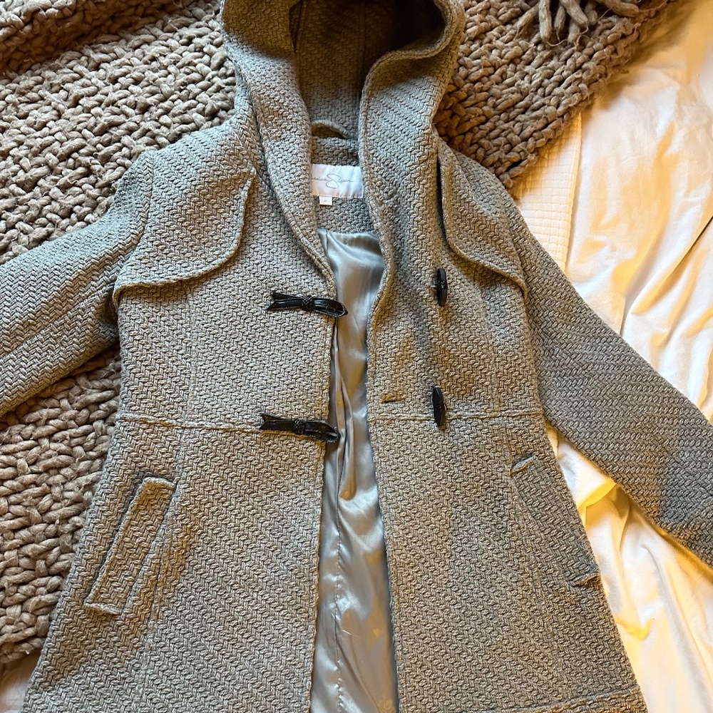 Jessica Simpson Hooded Peacoat, Medium, Gray
